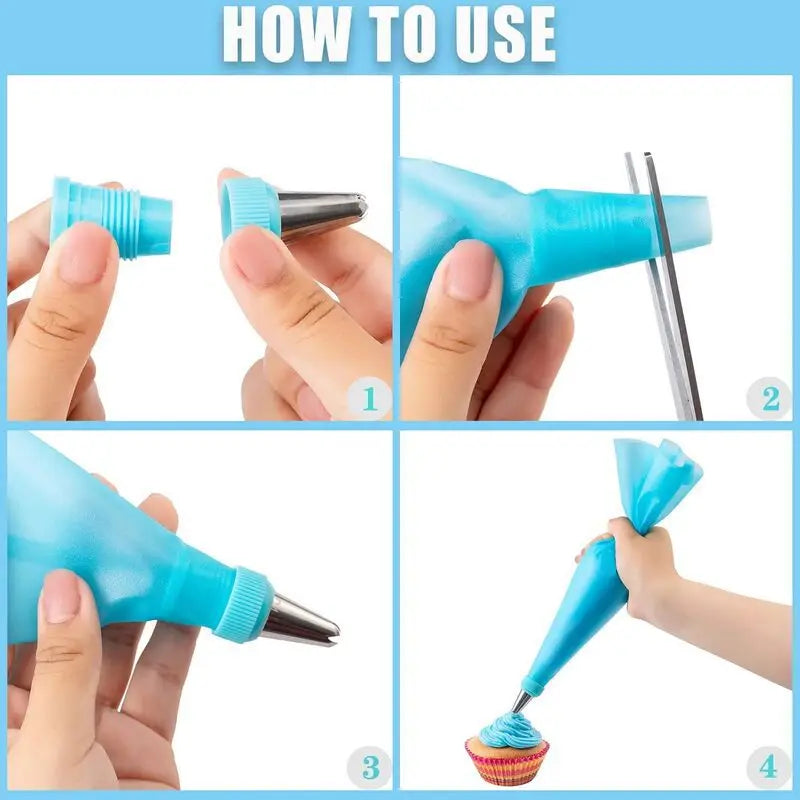 Piping Bags and Tips Set Cake DIY Decorating Kit with Stainless Steel Nozzle Reusable Silicone Pastry Cake Decorating Tools