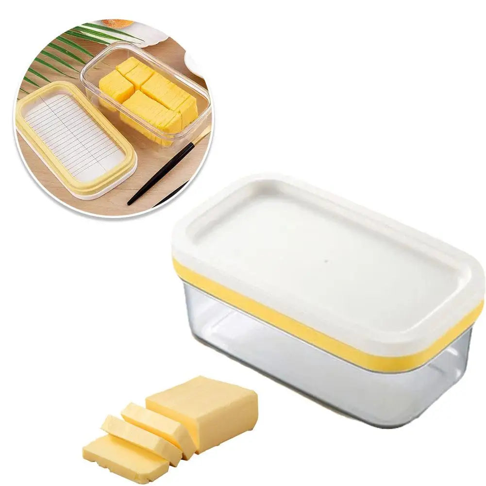 Butter Box With Lid Butter Tray with Clear Lid and Cutter Box Kitchen Knife Cheese Cutter Airtight Rectangular Butter Storage