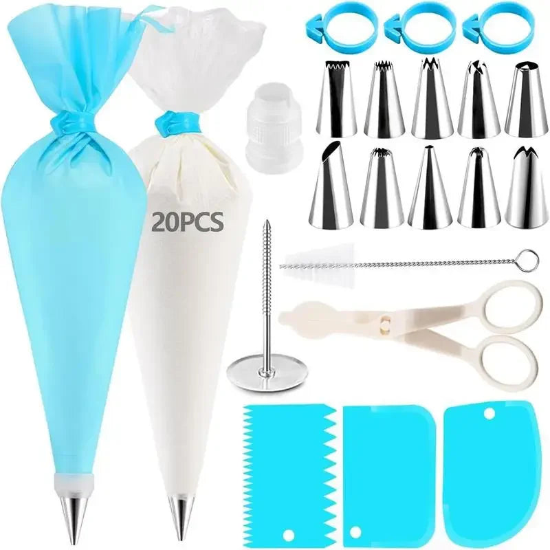 20/26/42PCS Bake Cake Decorating Kit Tools with Stainless Steel Tips Piping Bags and Tips Set Reusable Silicone Pastry Bags
