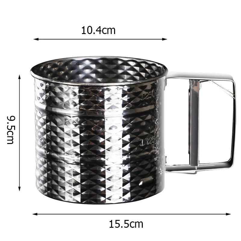 Diamond Pattern Flour Sifter For Baking Powder Sugar Shaker With Hand Press Design Fine Mesh Stainless Steel Flour Sifter Sieve