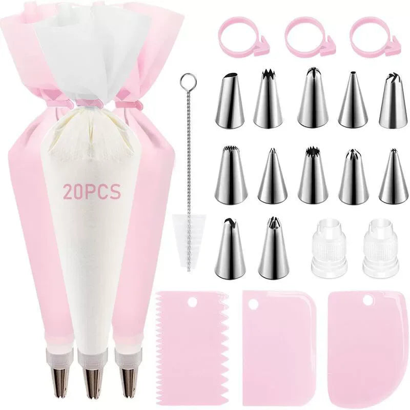 Piping Bags and Tips Set Cake DIY Decorating Kit with Stainless Steel Nozzle Reusable Silicone Pastry Cake Decorating Tools