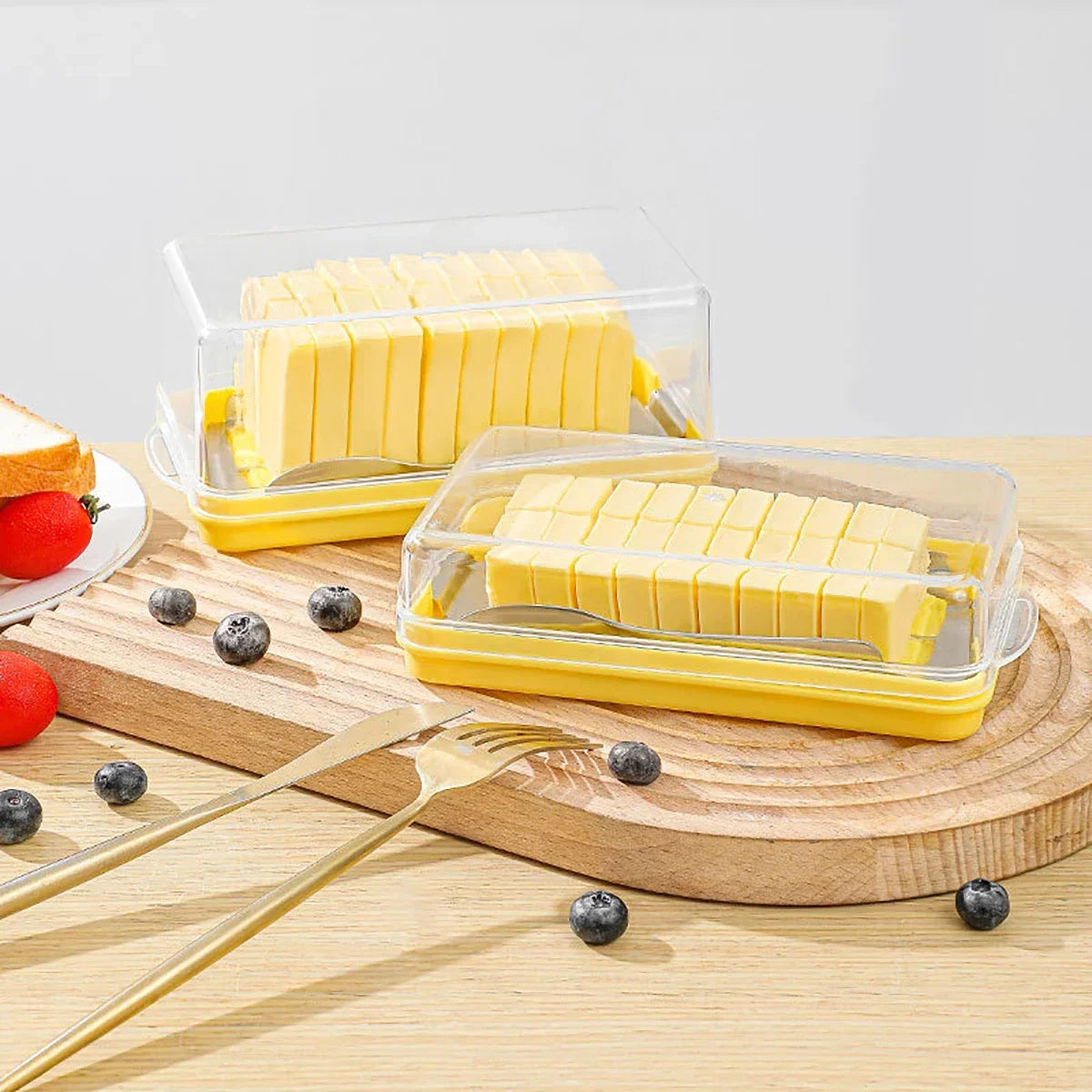 New cheese butter cutting and preservation box with lid, butter slicing knife disc, butter storage container, butter cross bowl