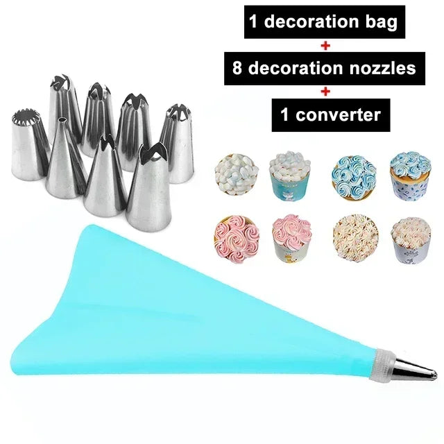 8/10/16Pcs/Set Silicone Pastry Bag Tips Kitchen Cake Icing Piping Cream Cake Decorating Tools Reusable Nozzle Set +1 Pastry Bags
