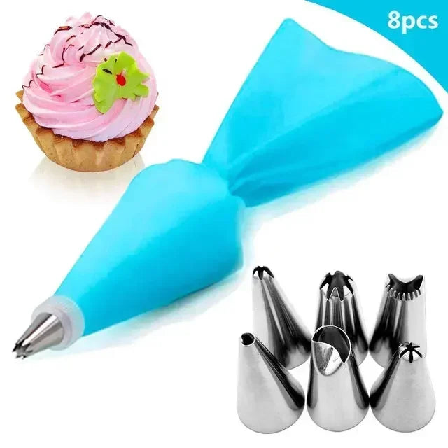 8/10/16Pcs/Set Silicone Pastry Bag Tips Kitchen Cake Icing Piping Cream Cake Decorating Tools Reusable Nozzle Set +1 Pastry Bags