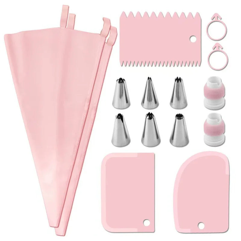 Piping Bags and Tips Set Cake DIY Decorating Kit with Stainless Steel Nozzle Reusable Silicone Pastry Cake Decorating Tools