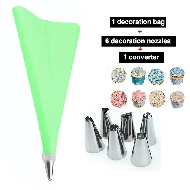 8/10/16Pcs/Set Silicone Pastry Bag Tips Kitchen Cake Icing Piping Cream Cake Decorating Tools Reusable Nozzle Set +1 Pastry Bags