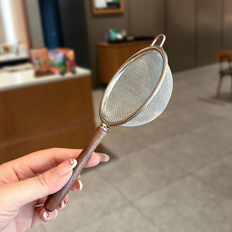 Wooden Handle Stainless Steel Small Colander Fine Mesh Oil Strainer Multi-function Filter Mesh Flour Sifter Kitchen Baking Tools