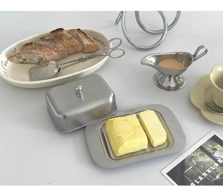 Stainless Steel Butter Tray,Retro French Butter Box Storage Box with Lid Butter Tray, Tableware Dessert Tray,Kitchen Tableware