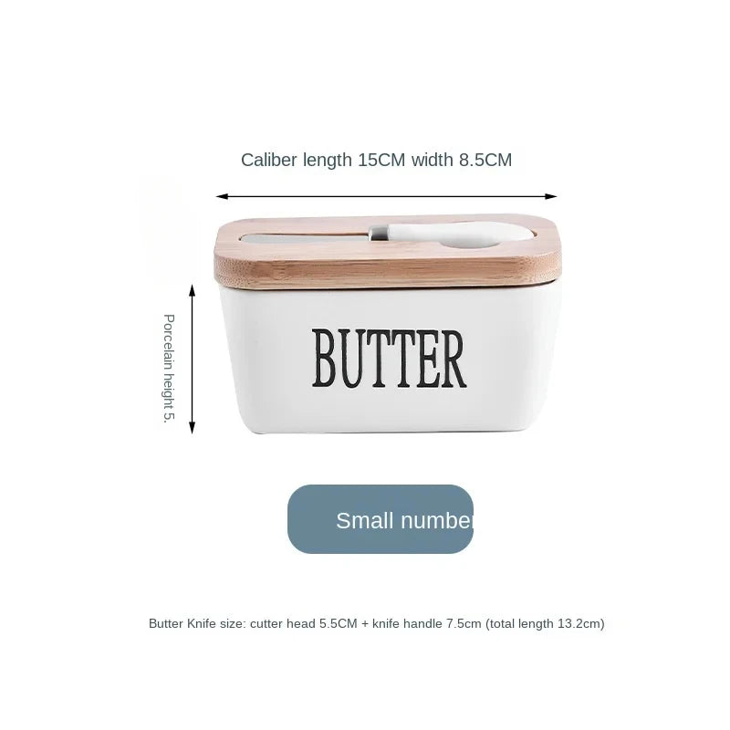 Butter Container Ceramic Box Restaurant Sealed Storage Box Cheese Box with Knife Butter Slicer Butter Dish Tableware