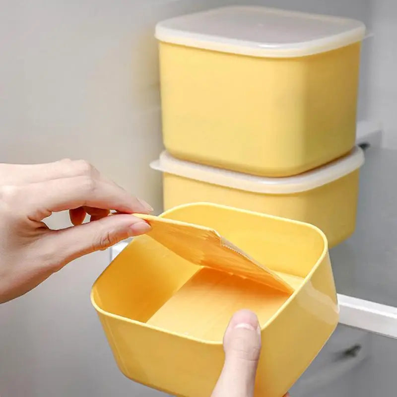 1Pc Butter Cheese Slice Holder With Lid Plastic Clear Cheese Box Sliced Cheese Container Fridge Storage Box Airtight Holder
