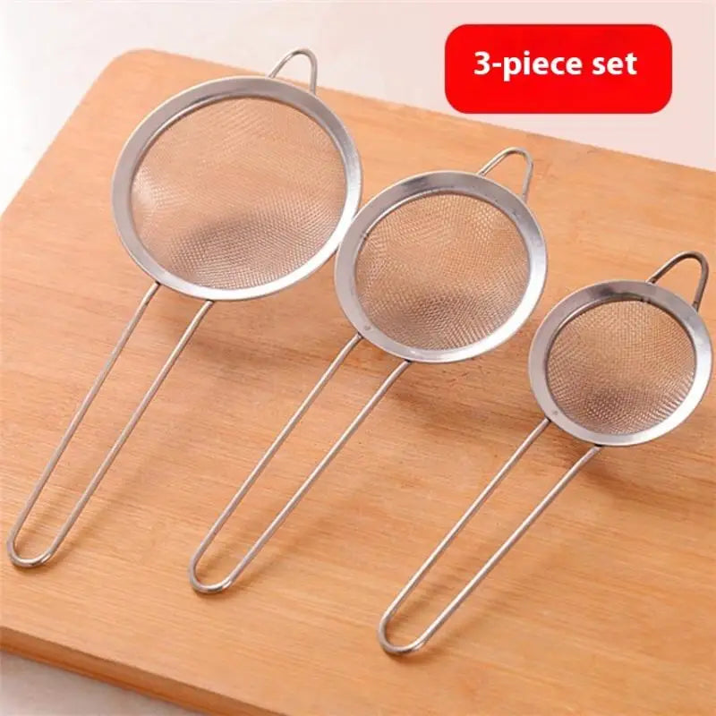 3pcs Multi-purpose Mesh Filter Strainer For Baking With Handle Flour Sieve Sifter Baking Accessories Easy To Filter Kitchen Tool