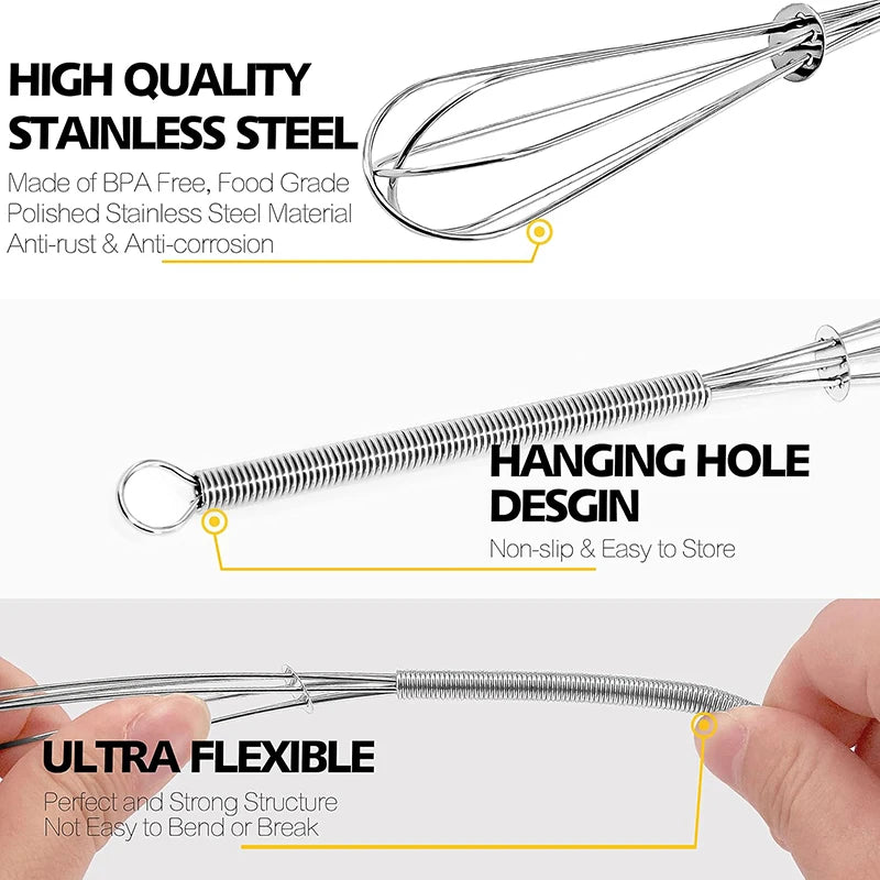 Stainless Steel Whisk Manual Egg Whisk Nonstick Wire Egg Beater Mini Whisks Balloon Wires DIY Kitchen Mini Whisk Kitchen Gadgets