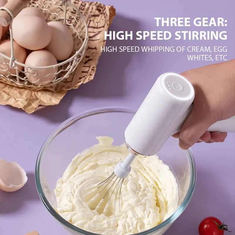 Electric Egg Beater Rechargeable Home Handheld Small Wireless Egg Beater Baking Cream Electric Whip Blender Hand Mixer for Cakes