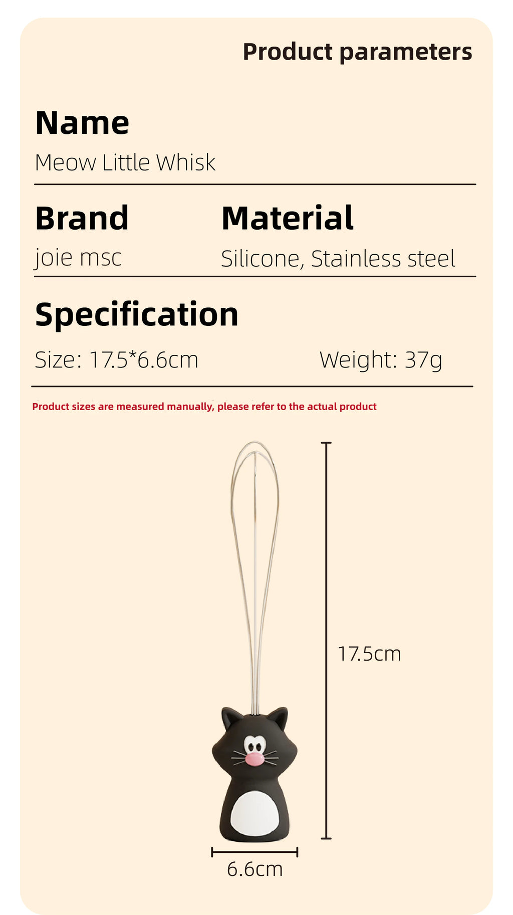 Joie Meow Little Whisk Manual Egg Beater Stainless Steel Egg Whisk Kitchen Wire Balloon Whisk Milk Egg Beater Egg Mixing Tool