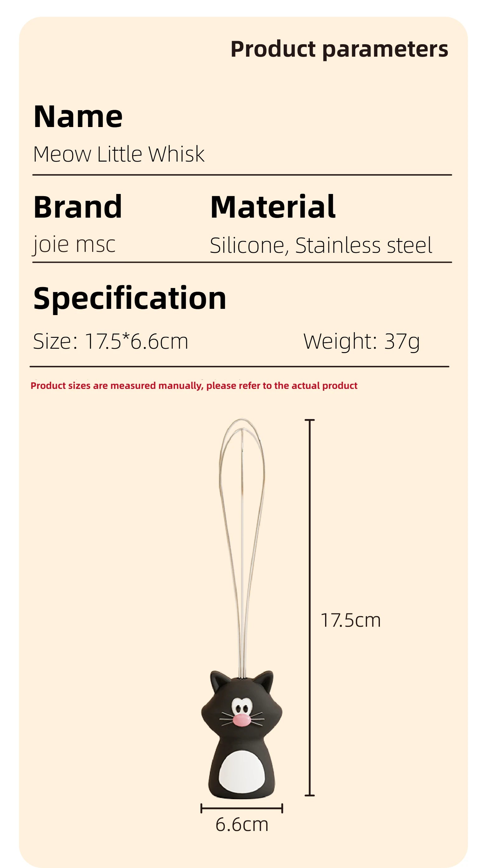 Joie Meow Little Whisk Manual Egg Beater Stainless Steel Egg Whisk Kitchen Wire Balloon Whisk Milk Egg Beater Egg Mixing Tool