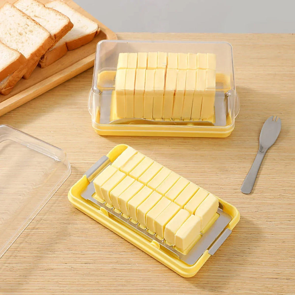 New cheese butter cutting and preservation box with lid, butter slicing knife disc, butter storage container, butter cross bowl