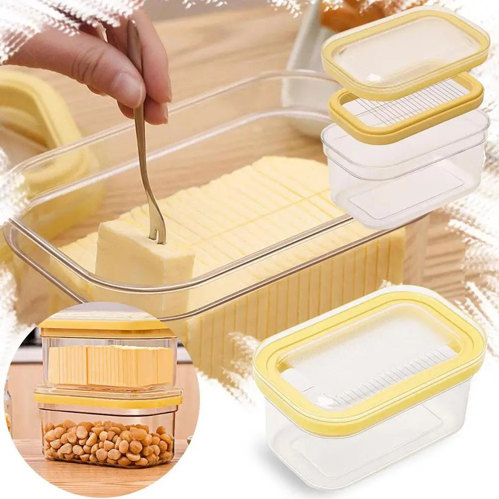 Butter Box With Lid Butter Tray with Clear Lid and Cutter Box Kitchen Knife Cheese Cutter Airtight Rectangular Butter Storage