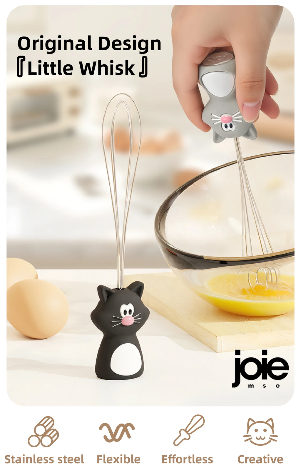 Joie Meow Little Whisk Manual Egg Beater Stainless Steel Egg Whisk Kitchen Wire Balloon Whisk Milk Egg Beater Egg Mixing Tool
