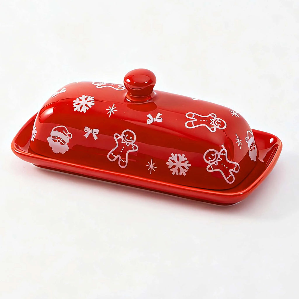 1PC Christmas Ceramic Butter Dish Multi-Functional Creative Storage Container for Cheese And Fresh Spreadable Butter Home Use