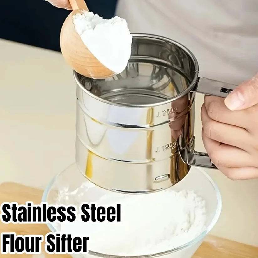 Fine Mesh Flour Sifter with Handl Stainless Steel Filter Sieve for Baking Sugar Coffee Powers Semi-automatic Manual Kitchen Tool