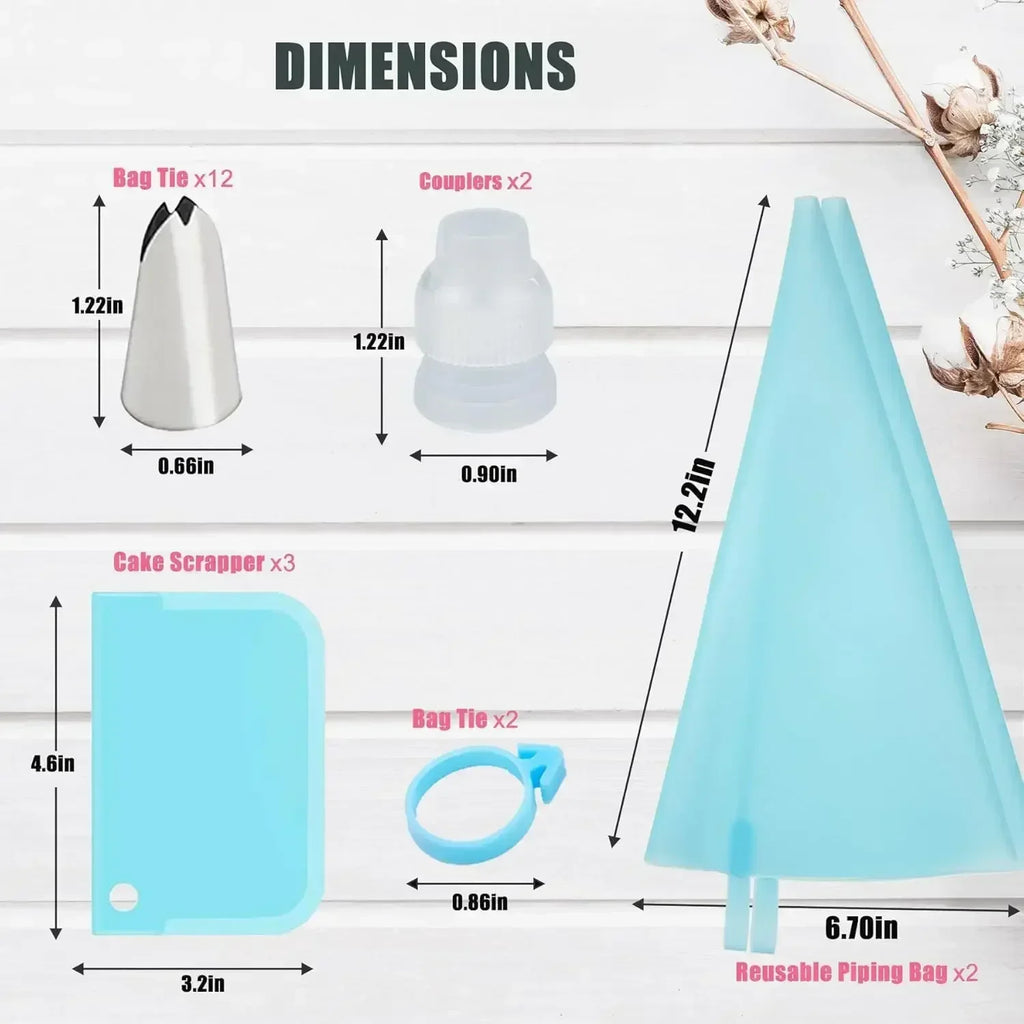 Reusable Silicone Pastry Piping Bags with 12 Stainless Tips Cake Decorating Kit Baking Tools Set Leakproof Frosting Nozzles