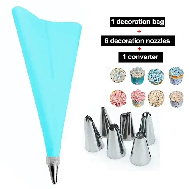8/10/16Pcs/Set Silicone Pastry Bag Tips Kitchen Cake Icing Piping Cream Cake Decorating Tools Reusable Nozzle Set +1 Pastry Bags