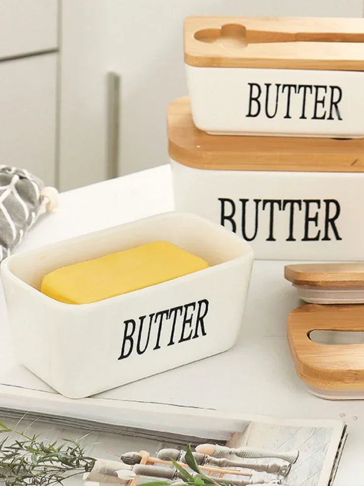 Butter Container Ceramic Box Restaurant Sealed Storage Box Cheese Box with Knife Butter Slicer Butter Dish Tableware