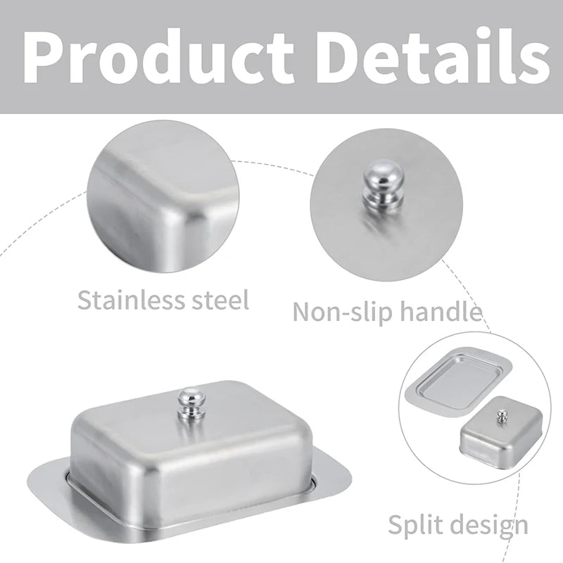 Stainless Steel Butter Dish with Lid Butter Cheese Storage Box Cheese Dish Butter Plate with Lid Butter Holder Kitchen Dinnerwar