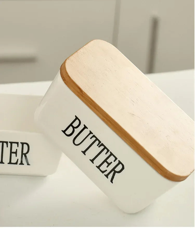 Butter Container Ceramic Box Restaurant Sealed Storage Box Cheese Box with Knife Butter Slicer Butter Dish Tableware