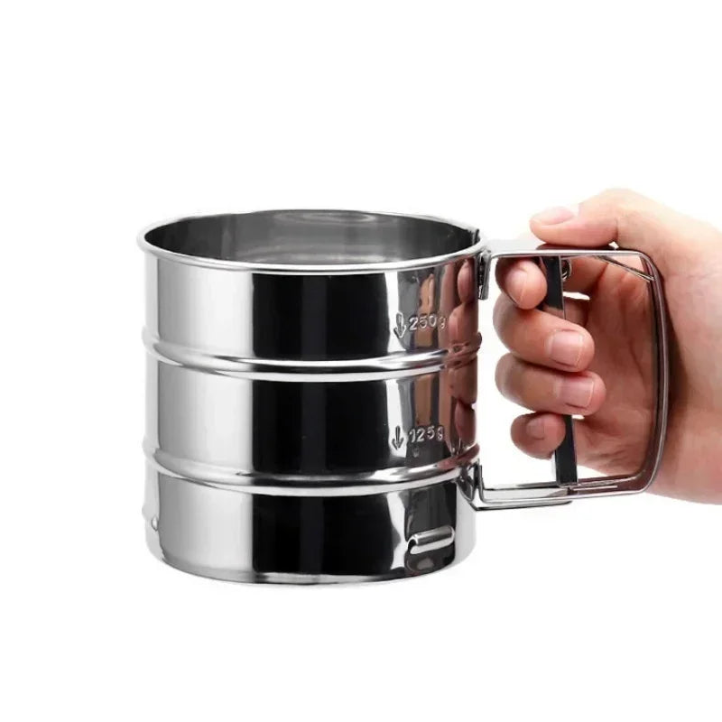 Stainless Steel Hand Press Semi-automatic Sugar Flour Sieve Household Baking Tool Sieve With Scale Powder Sifter Sieve