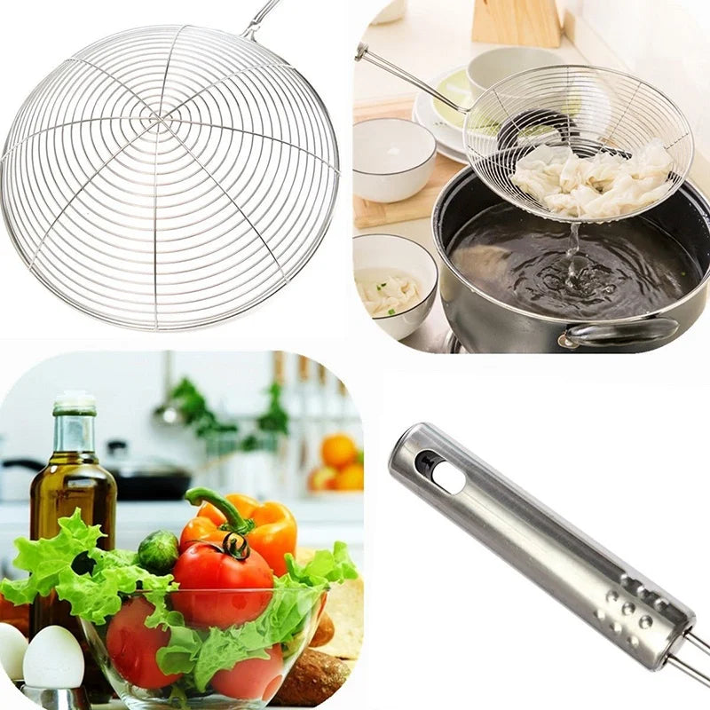 Frying Filter Long Handle Stainless Steel Filter Colander French Fries Colander Kitchen Fried Net Sieve Spoon Foods Sifter