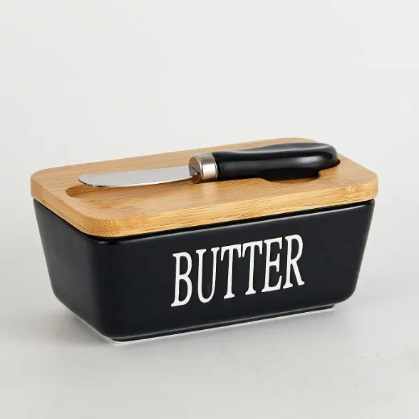 1set ceramic butter box, rectangular cheese butter sealed box, household kitchen food storage box, gift