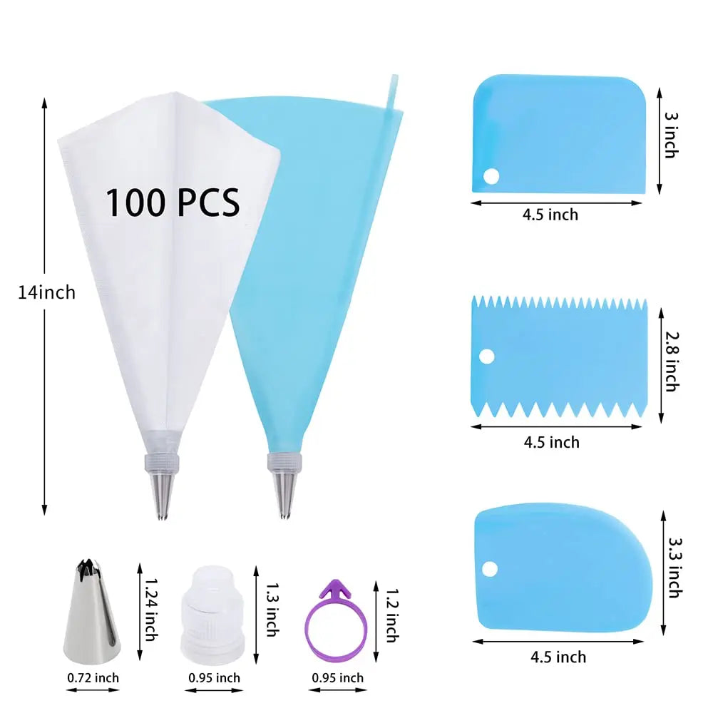 Piping Bags and Tips Set, Pastry Bags, Icing Bags Disposable for Cakes Decorating Kit Supplies Couplers Scraper Baking Supplies
