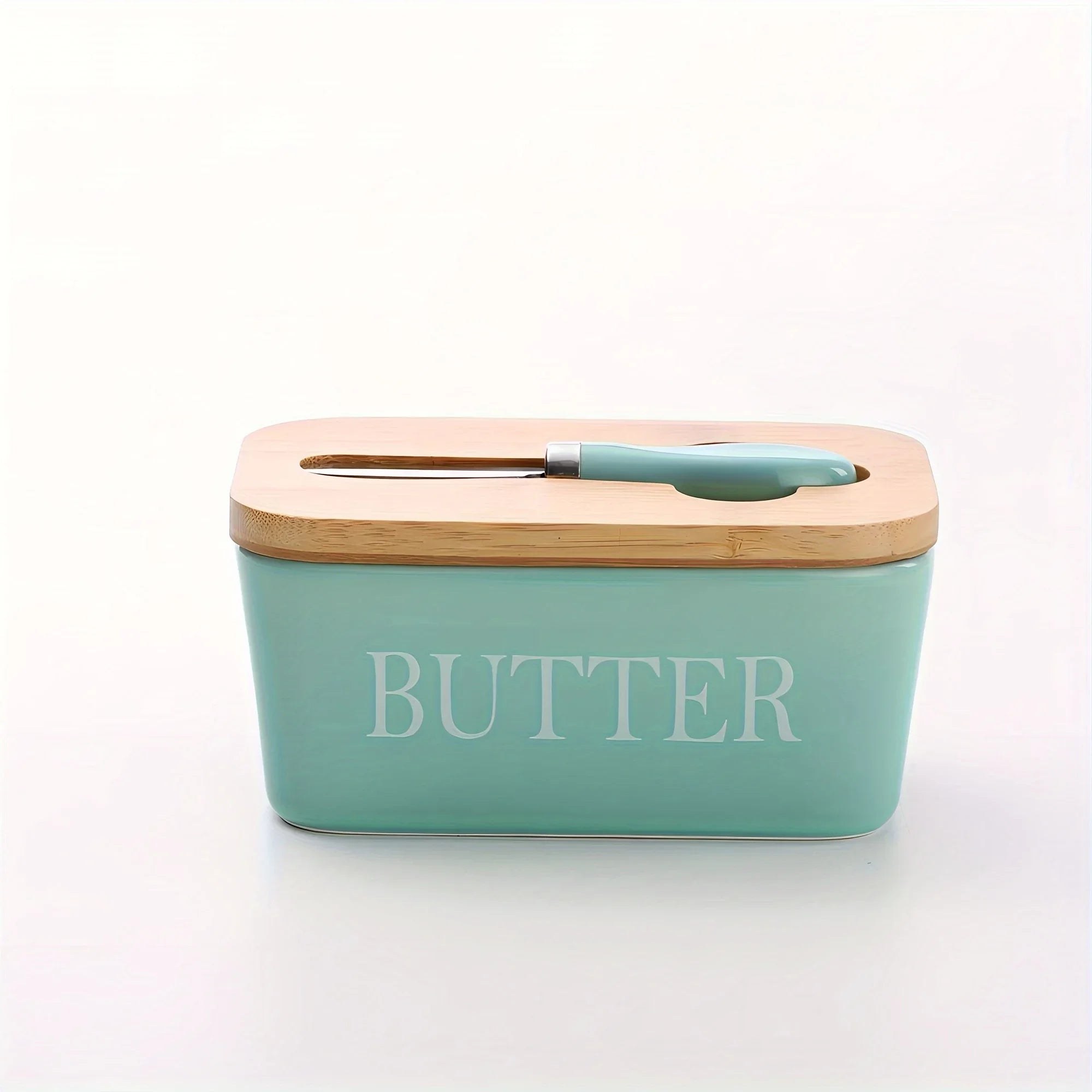 Ceramic Butter Boxes Dishes Cans Cheese Trays Vertical Containers Kitchen Food Storage Containers with Round Wooden Covers