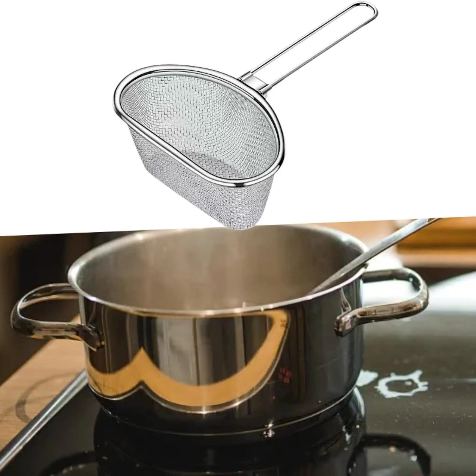 Noodles Strainer Stainless Steel Food Colander Sifter Fry Basket Spaghetti Strainer Spoon for Cooking Camping Noodles Pasta