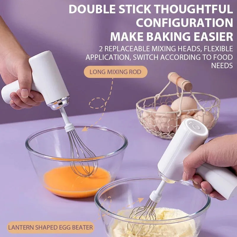 Electric Egg Beater Rechargeable Home Handheld Small Wireless Egg Beater Baking Cream Electric Whip Blender Hand Mixer for Cakes