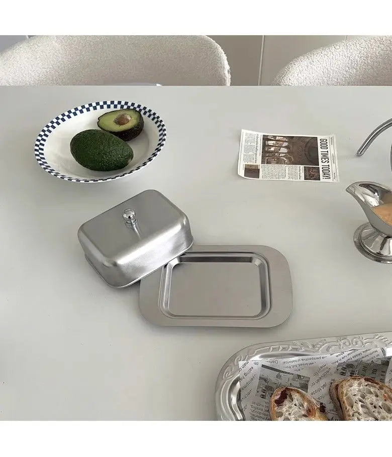 Stainless Steel Butter Tray,Retro French Butter Box Storage Box with Lid Butter Tray, Tableware Dessert Tray,Kitchen Tableware