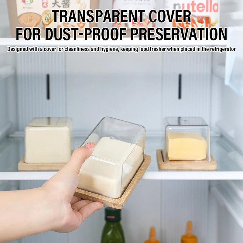 Nordic Countertop Bamboo Butter Dish Plate with Transparent Acrylic Lid Kitchen Storage Butter Container Box Butter Tableware