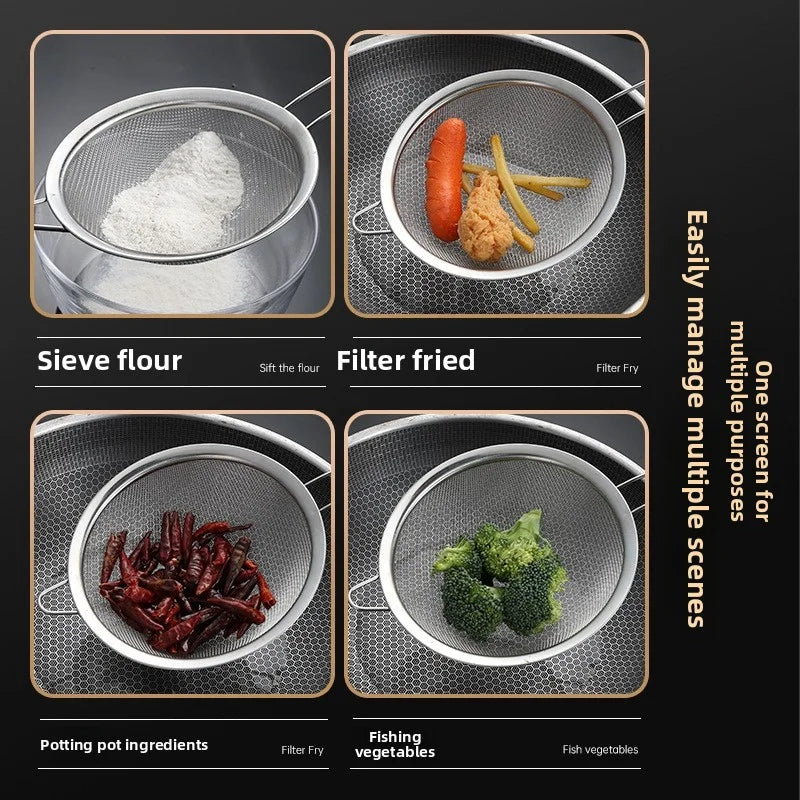 Stainless Steel Sieve Fine Mesh Filter Slotted Spoon Kitchen Accessories For Cooking Baking Oil Flour Strainer Sifter