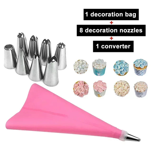 8/10/16Pcs/Set Silicone Pastry Bag Tips Kitchen Cake Icing Piping Cream Cake Decorating Tools Reusable Nozzle Set +1 Pastry Bags
