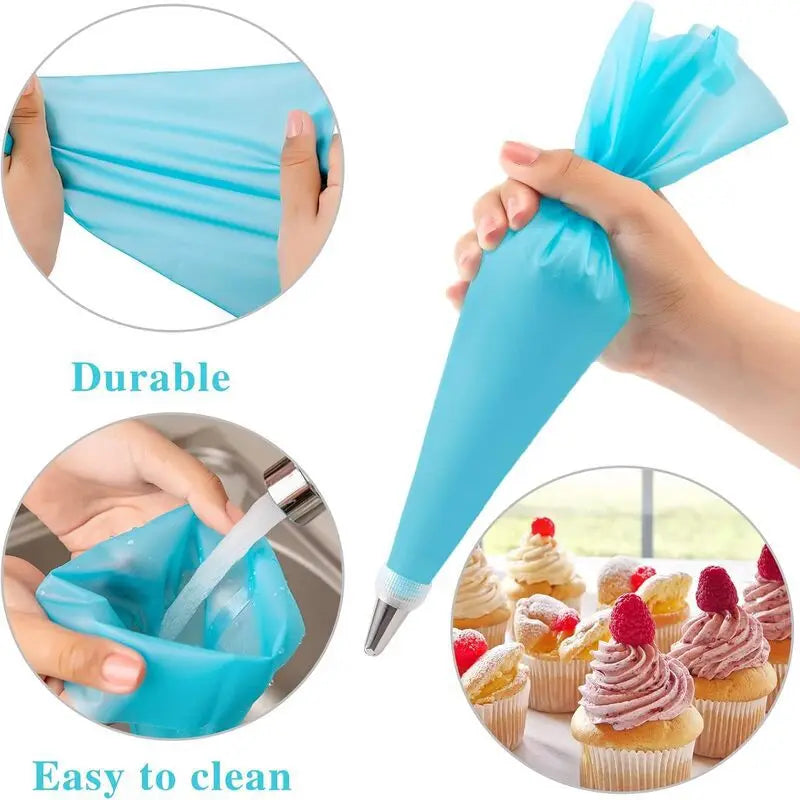 Piping Bags and Tips Set Cake DIY Decorating Kit with Stainless Steel Nozzle Reusable Silicone Pastry Cake Decorating Tools