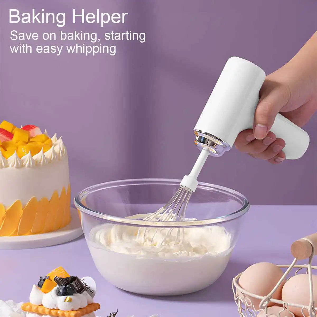 Portable Mixer Handheld Electric Egg Beater 1PCS Cordless Electric Food Mixer Three Speed Settings Kitchen Tools