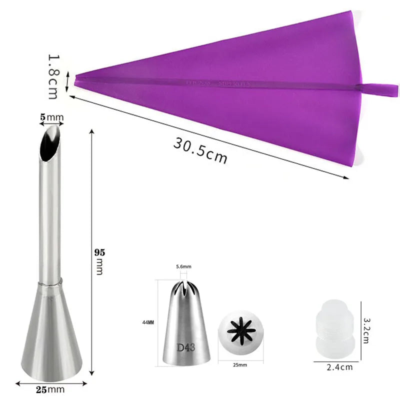 DIY Reusable Puff Cake Tip Silicone Pastry Bag Cream Butter Stainless Steel Nozzle Decor Baking Piping Bags Kitchen Tools