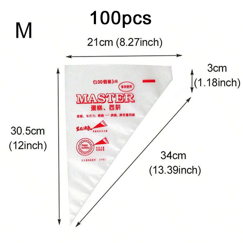 100pcs/lot Disposable Pastry Bag Transparent Plastic Household Kitchen Cake Decoration Cream DIY Tools Cookie Piping Bags TMZ