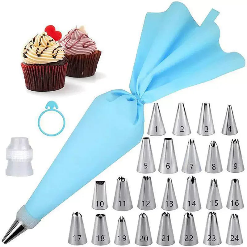 Piping Bags and Tips Set Cake DIY Decorating Kit with Stainless Steel Nozzle Reusable Silicone Pastry Cake Decorating Tools