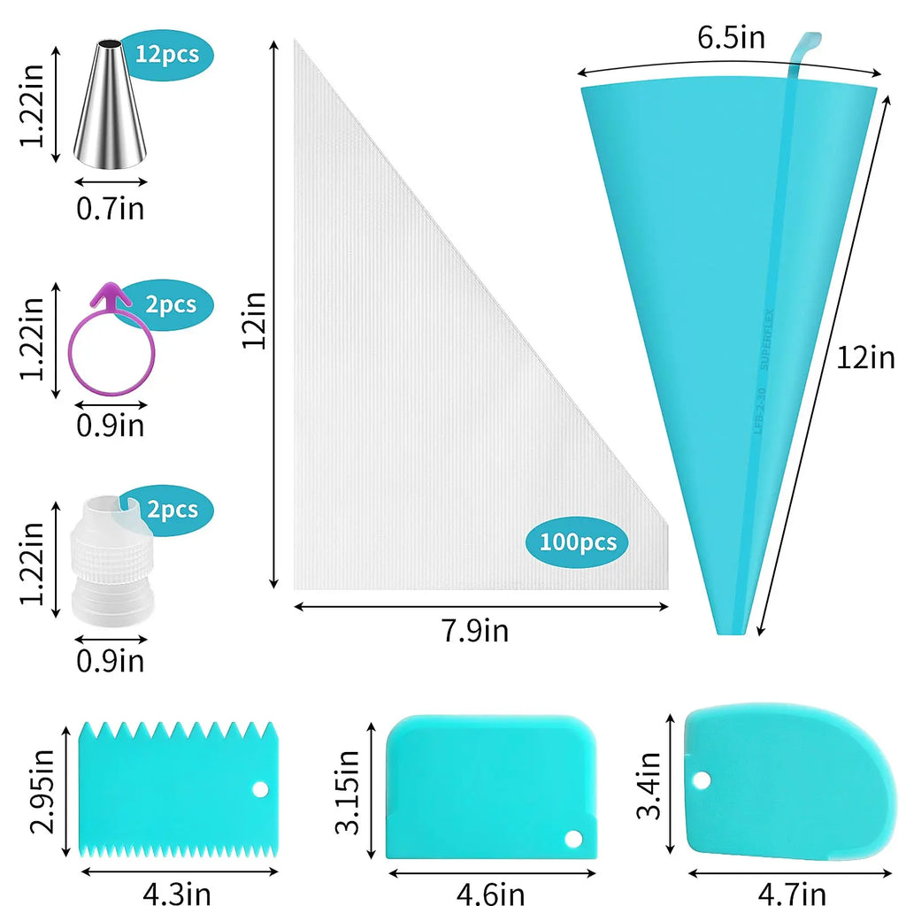 Piping Bags and Tips Set, Pastry Bags, Icing Bags Disposable for Cakes Decorating Kit Supplies Couplers Scraper Baking Supplies