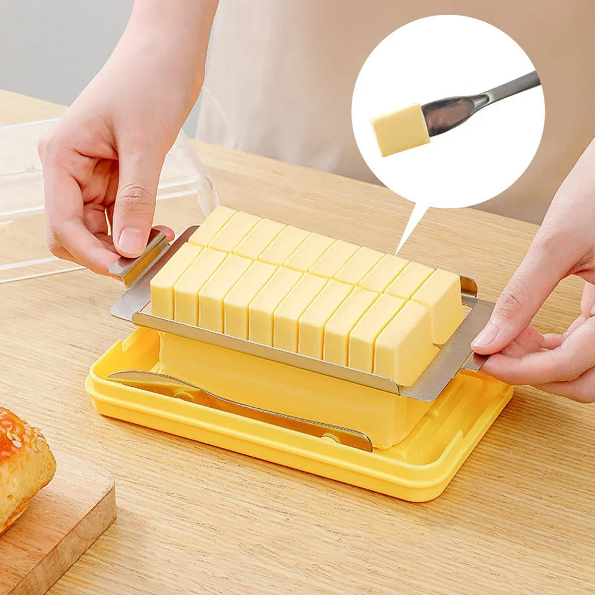New cheese butter cutting and preservation box with lid, butter slicing knife disc, butter storage container, butter cross bowl