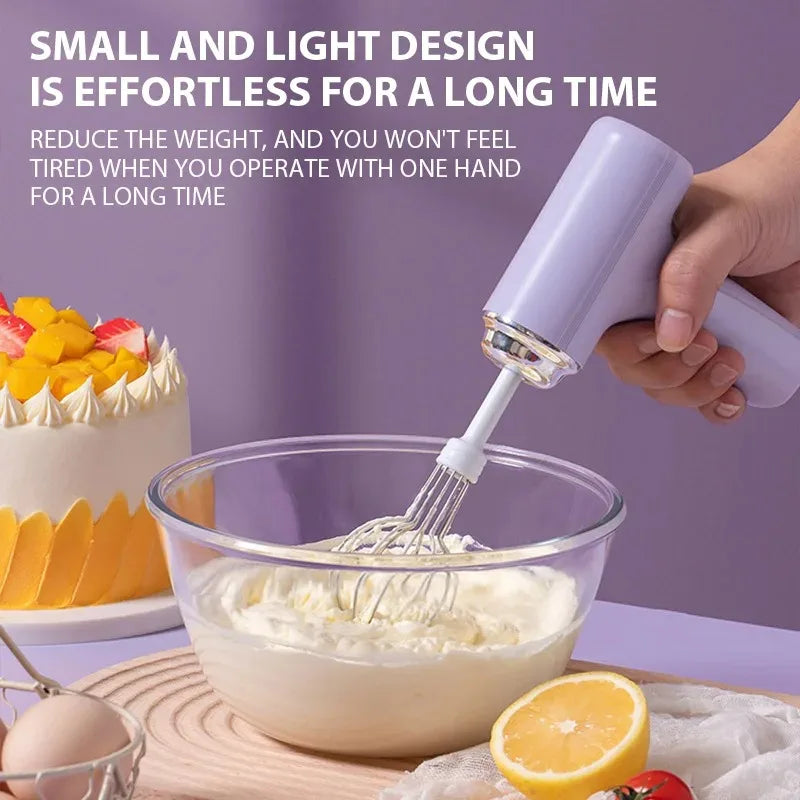 Electric Egg Beater Rechargeable Home Handheld Small Wireless Egg Beater Baking Cream Electric Whip Blender Hand Mixer for Cakes