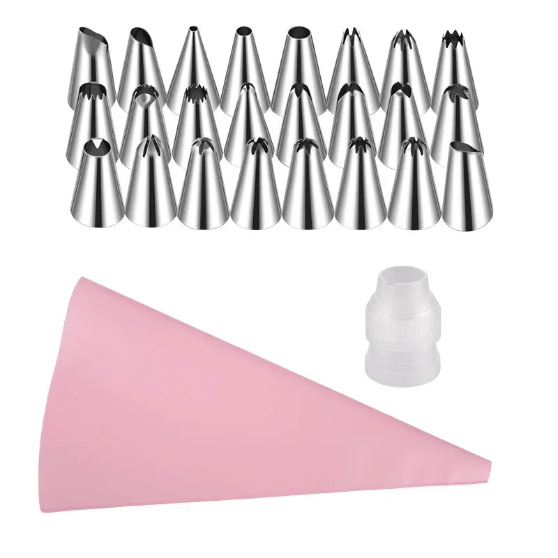 20/26/42PCS Bake Cake Decorating Kit Tools with Stainless Steel Tips Piping Bags and Tips Set Reusable Silicone Pastry Bags