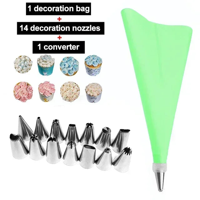 8/10/16Pcs/Set Silicone Pastry Bag Tips Kitchen Cake Icing Piping Cream Cake Decorating Tools Reusable Nozzle Set +1 Pastry Bags